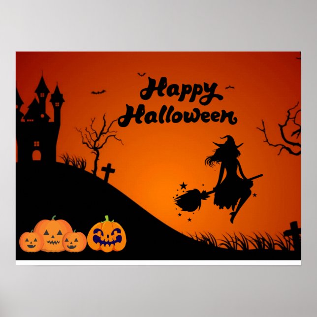 Happy Halloween Night - Spooky Witch, Pumpkins  Poster (Front)
