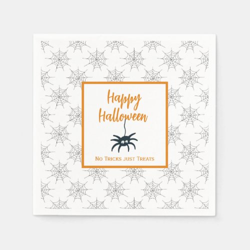 Happy Halloween no trick just treats spider cobweb Napkins