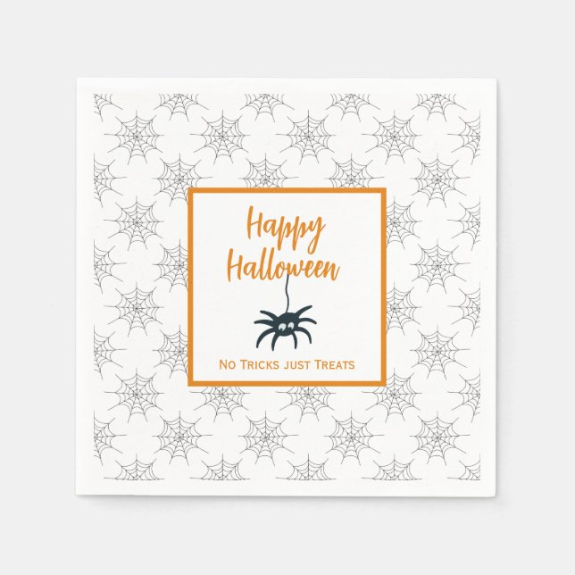 Happy Halloween no trick just treats spider cobweb Napkins (Front)