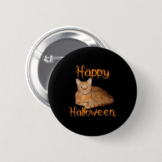 Happy Halloween Non-Scary Orange Tabby Cat Button (Front & Back)