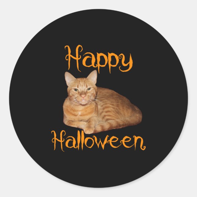 Happy Halloween Non-Scary Orange Tabby Cat Classic Round Sticker (Front)
