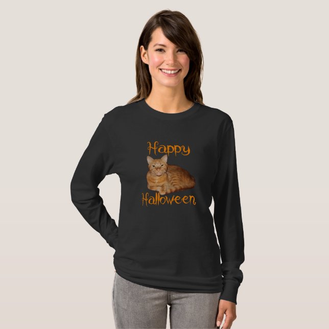 Happy Halloween Non-Scary Orange Tabby Cat T-Shirt (Front Full)