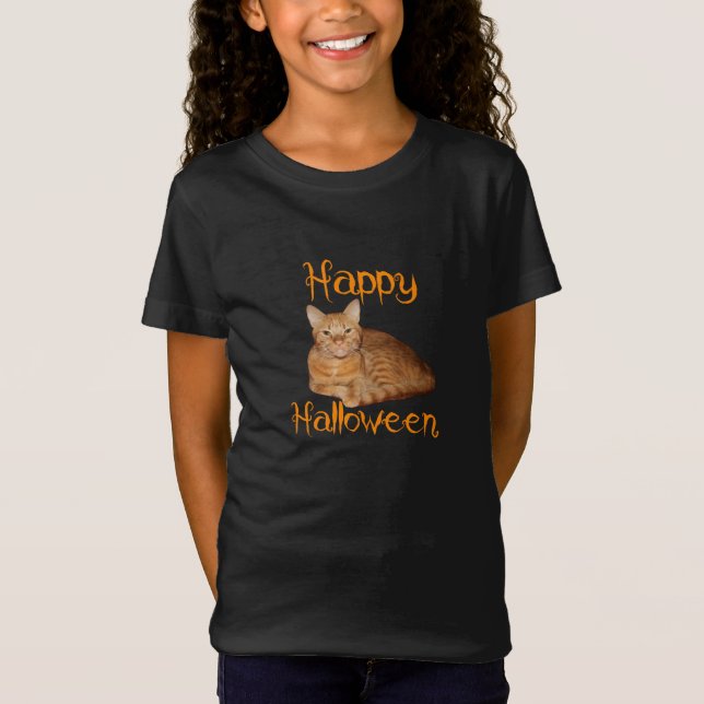 Happy Halloween Non-Scary Orange Tabby Cat T-Shirt (Front)