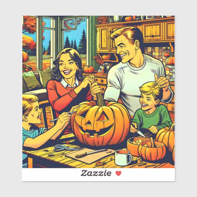 Happy Halloween Nostalgic Family Carving Pumpkins Sticker (Sheet)