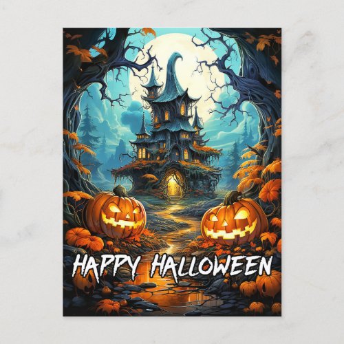 Happy Halloween Old Haunted House Postcard