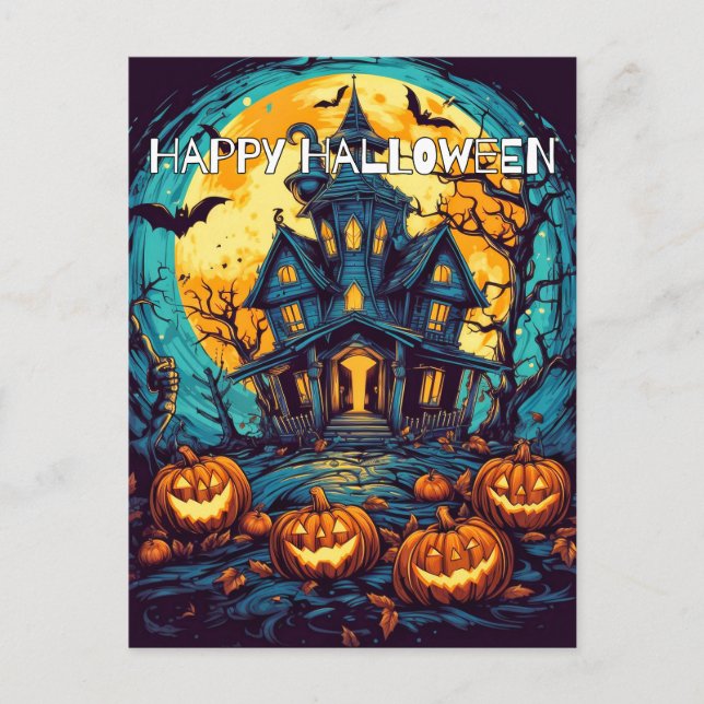 Happy Halloween | Old Haunted House Postcard (Front)