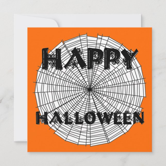 Happy Halloween on Spider Web Text Invitation (Front)