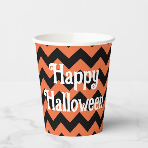 Happy Halloween orange and black chevron paper cup