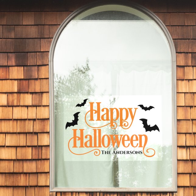 Happy Halloween Orange and Black Custom Window Cling (Happy Halloween Orange and Black Custom Window Cling - Just add your family name or special text!)