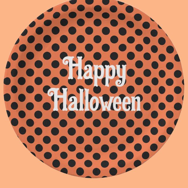 Happy Halloween orange and black dots kids party Paper Plates (Creator Uploaded)
