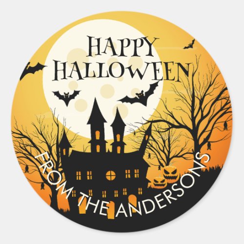 Happy Halloween Orange Black Classic Round Sticker