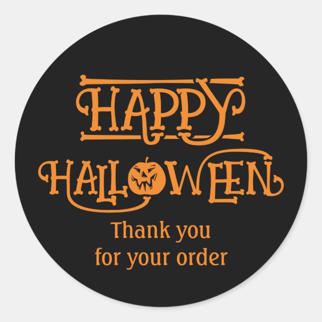 Happy Halloween Orange Black Classic Round Sticker (Front)
