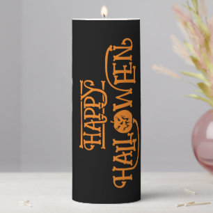 Happy Halloween Orange Black Coffee Pillar Candle