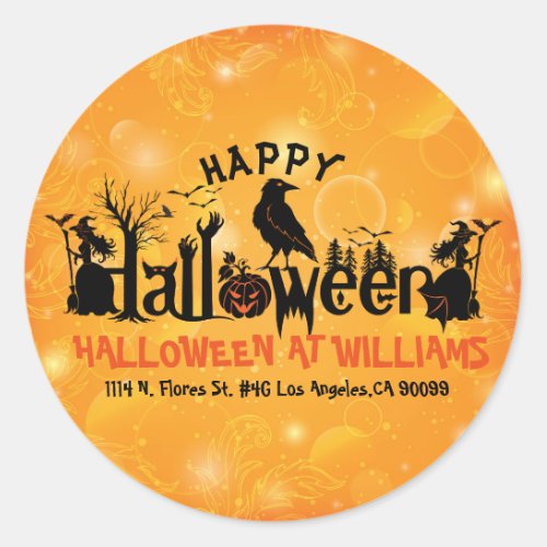 Happy Halloween Orange  Black Concept Design Classic Round Sticker