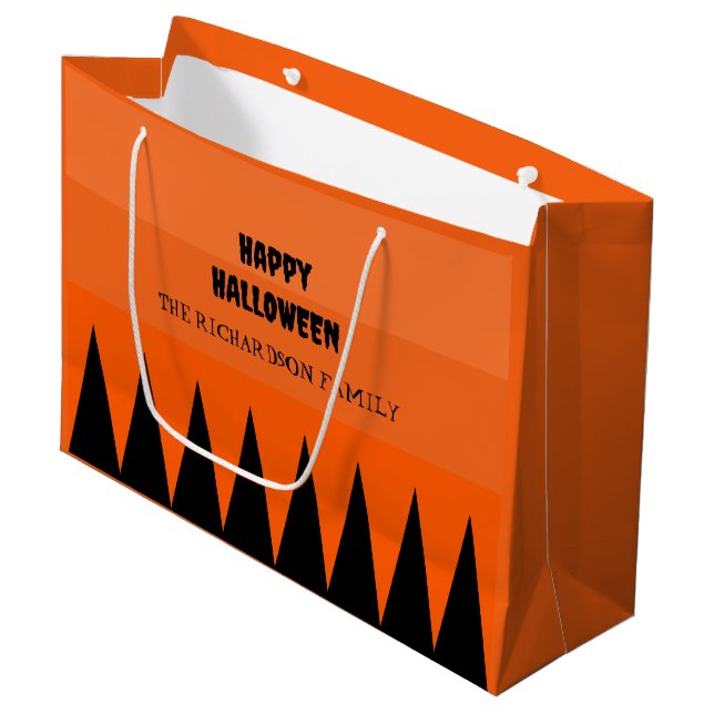 Happy Halloween Orange Black Personalized Large Gift Bag (Front Angled)