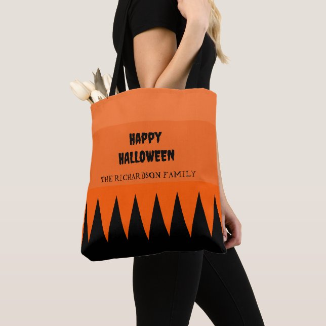 Happy Halloween Orange Black Personalized Tote Bag (Close Up)