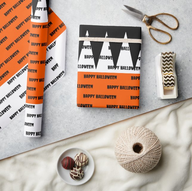 Happy Halloween Orange Black Personalized Wrapping Paper (Crafts)