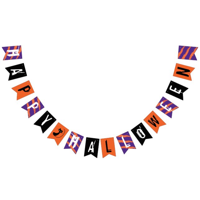 Happy Halloween Orange Black Purple White Scratch Bunting Flags (All)