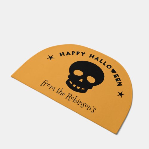 Happy Halloween Orange Black Skull Stars Custom Doormat