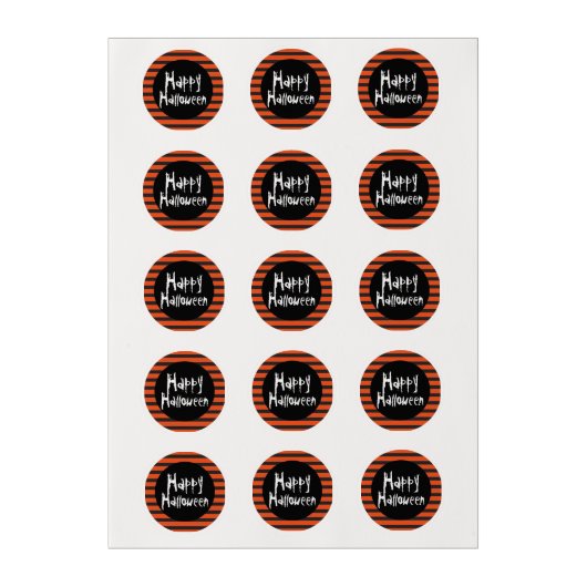 Happy Halloween Orange Black Striped Fun Font Edible Frosting Rounds (Sheet)