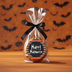 Happy Halloween Orange Black Striped Spooky Font Classic Round Sticker