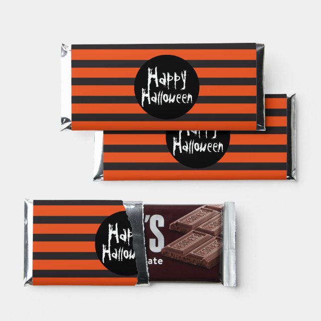 Happy Halloween Orange Black Striped Spooky Font Hershey Bar Favors (Front)