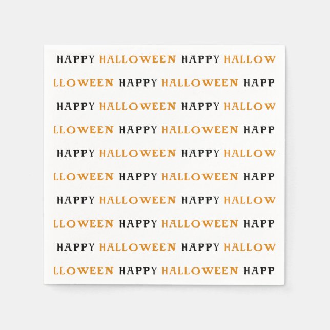 Happy Halloween Orange Black Wording Party Napkins (Front)