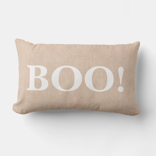 Happy Halloween Orange Boo! Burlap Lumbar Pillow (Front)