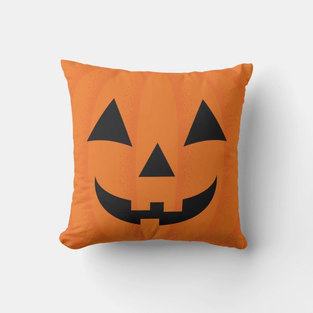 Happy Halloween Orange Carved Smiling Pumpkin Face Throw Pillow (Front)