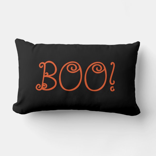 Happy Halloween Orange Chevron Boo! Lumbar Pillow (Front)
