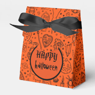 Happy Halloween Orange Doodle Pattern Favor Boxes