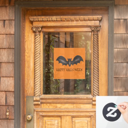 Happy Halloween Orange Flying Black Bat Window Cling