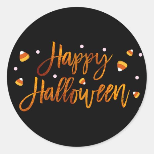 Happy Halloween Orange Foil Modern Script Trendy Classic Round Sticker