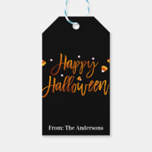 Happy Halloween Orange Foil Modern Script Trendy Gift Tags