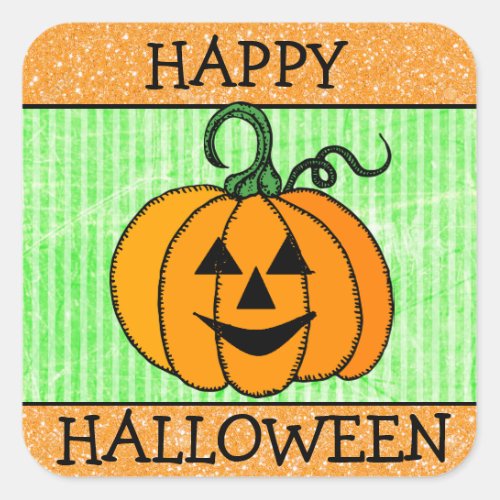 Happy Halloween Orange  Green Pumpkin Sticker