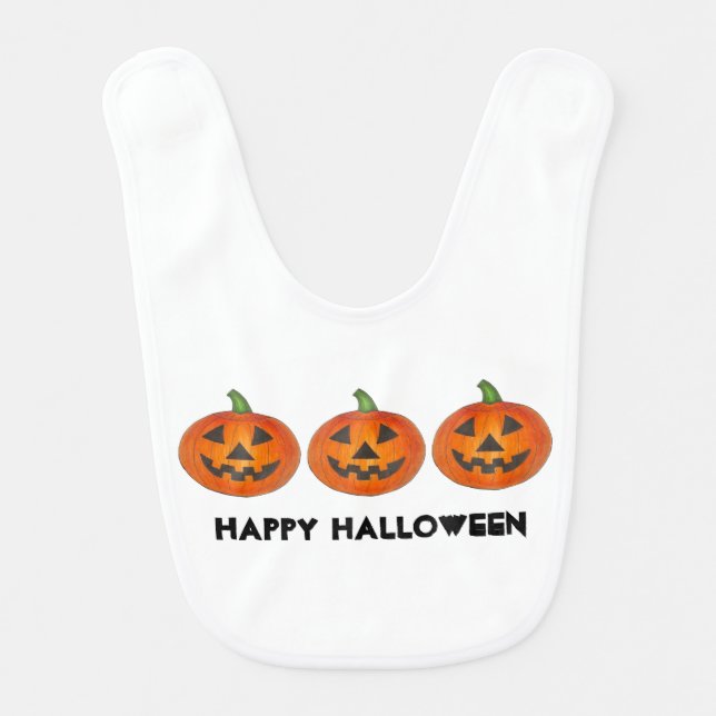 Happy Halloween Orange Jack o' Lantern Pumpkin Bib (Front)