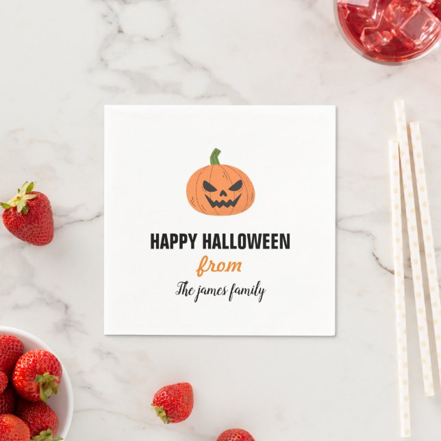 Happy Halloween Orange James O Lantern Pumpkin Napkins (Insitu)