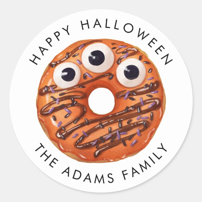 Happy Halloween Orange Monster Donut Classic Round Sticker (Front)