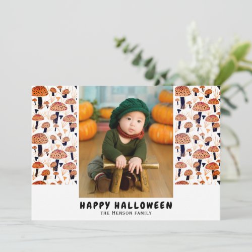 Happy Halloween Orange Mushroom Fall Photo  Holiday Card