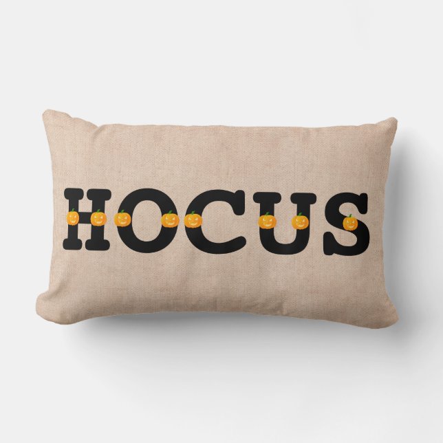 Happy Halloween Orange Pumpkin Burlap Lumbar Pillow (Front)