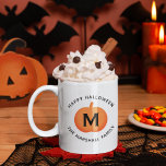 Happy Halloween Orange Pumpkin Custom Initial Coffee Mug<br><div class="desc">This scary cute personalized fall coffee mug features an orange pumpkin with white custom monogram initial and modern black "Happy Halloween" wording with custom family name text that can be personalized.</div>