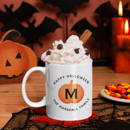 Happy Halloween Orange Pumpkin Custom Initial Coffee Mug