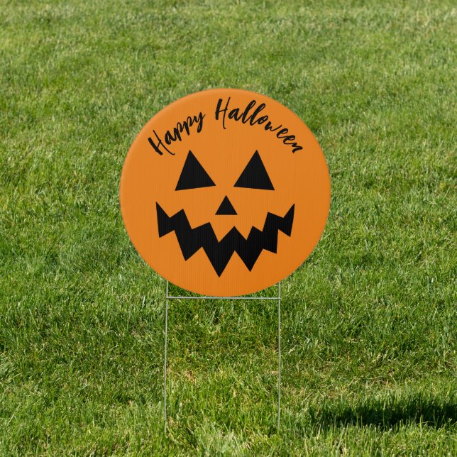 Happy Halloween Orange Pumpkin Face Sign (Insitu)