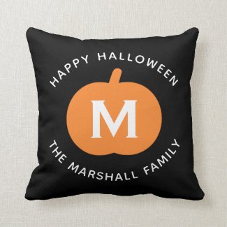 Happy Halloween Orange Pumpkin Family Monogram Throw Pillow