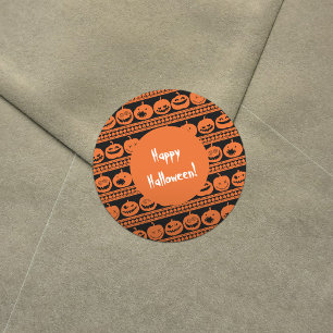 Happy Halloween Orange Pumpkin Jack O Lantern Classic Round Sticker