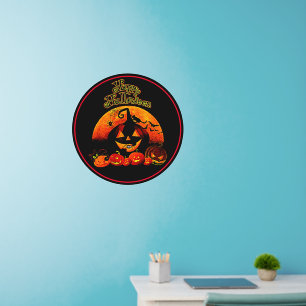 Happy Halloween Orange Pumpkins Moon on 24" sq Wall Decal