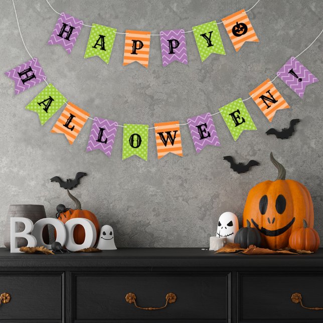 Happy Halloween Orange Purple Green Patterned Bunting Flags (Creator Uploaded)