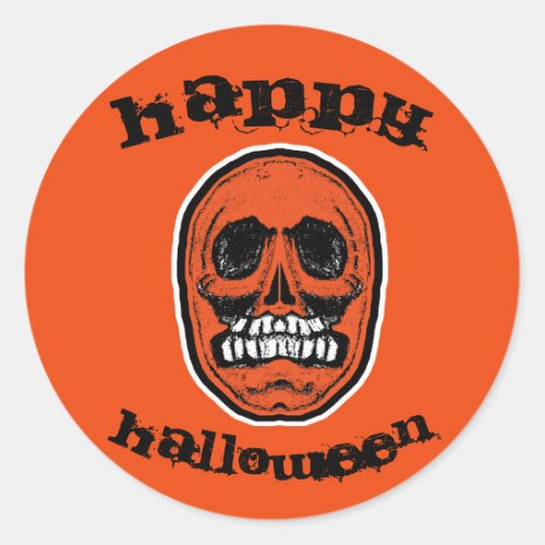 Happy Halloween Orange Skull Classic Round Sticker