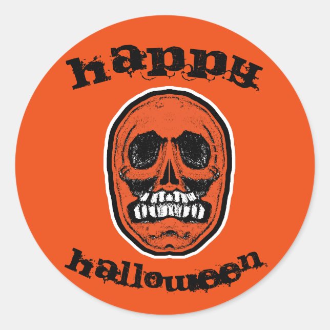 Happy Halloween Orange Skull Classic Round Sticker (Front)