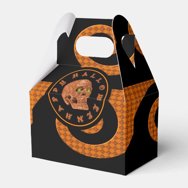 Happy Halloween Orange Skull Gable Favor Box (Front Side)